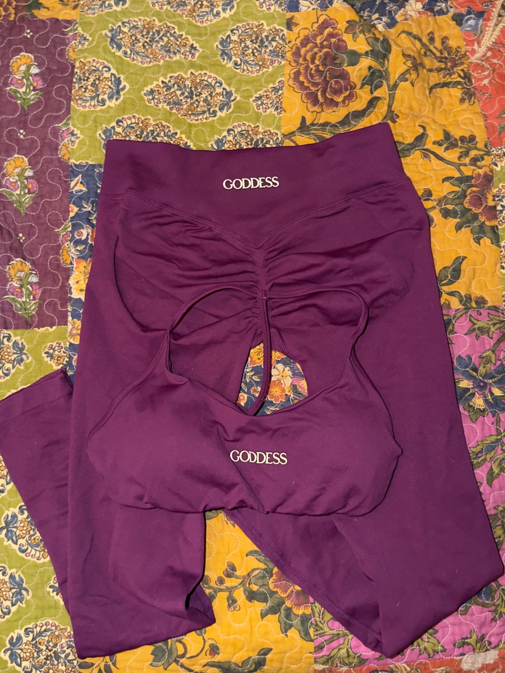 Goddess Violet T-Back Sports Bralette and Seamless Leggings Set